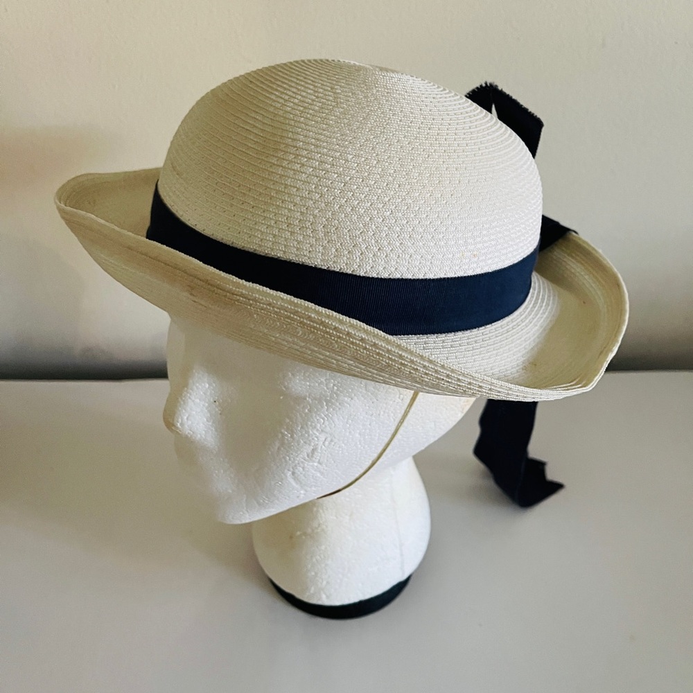Vintage Little Girl White Straw Easter Hat Union Bonwit Teller
